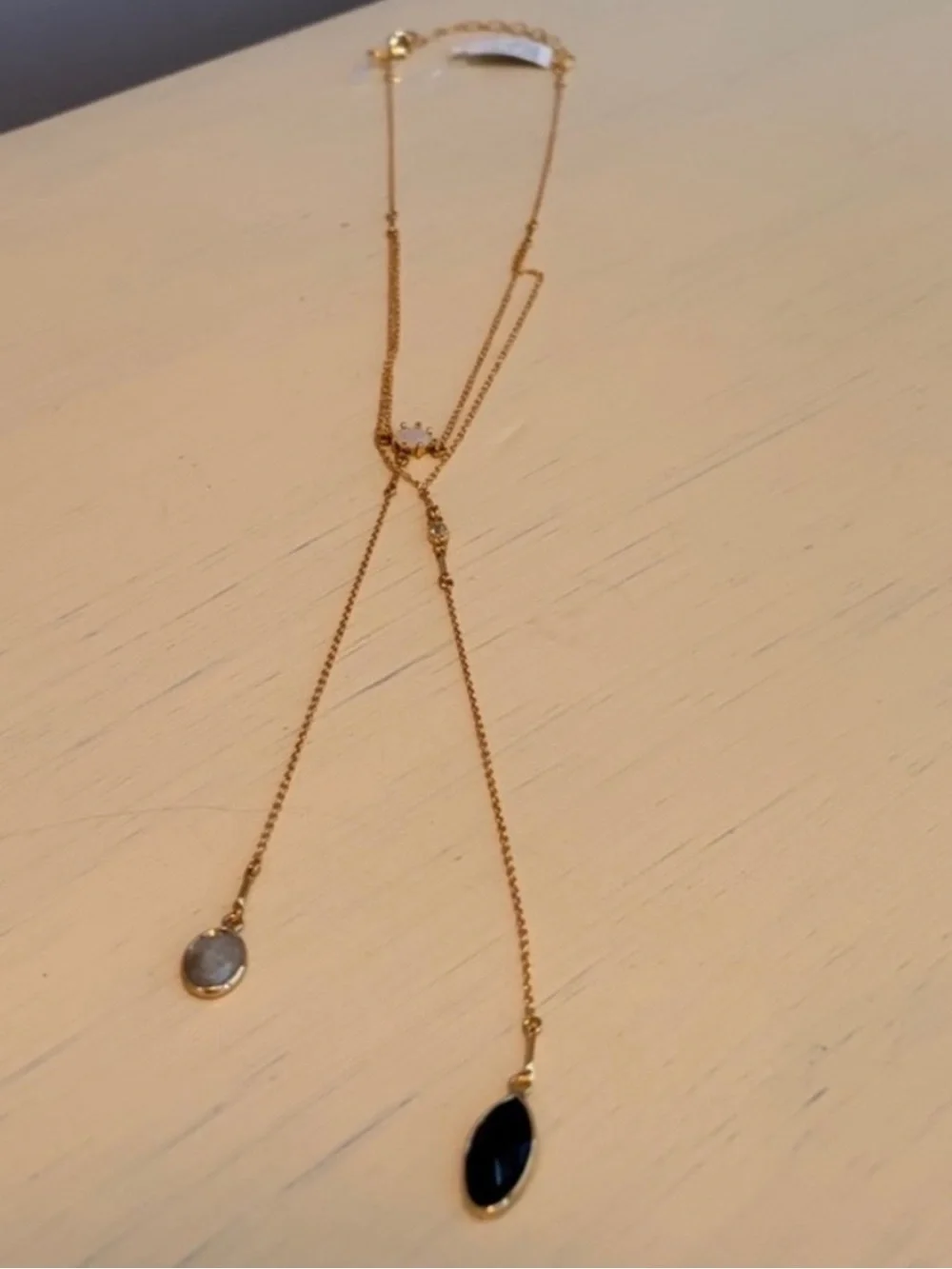 NWT Nakamol Gold-tone Two Strand Lariat Necklace with Four Stones